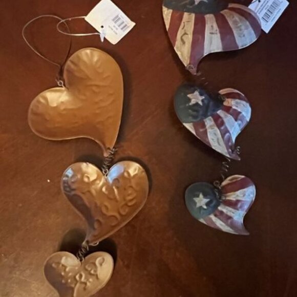 Rustic Patriotic Metal Heart Wall Hanging Trio 4th of July Decoration set of 2 - Picture 3 of 5